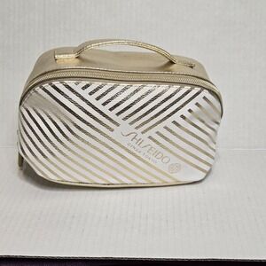 NWOT Shiseido Ginza Tokyo Makeup Bag Cosmetic Case Travel Toiletry Gold White